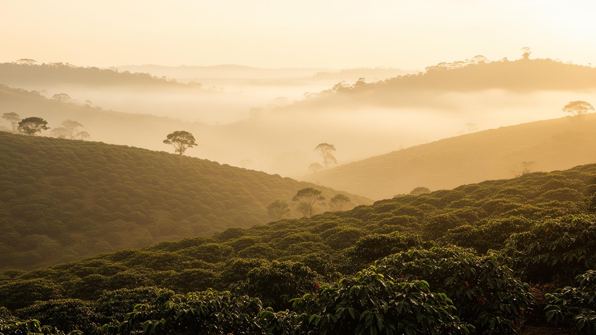 Cafezal em Campanha, Sul de Minas, ao amanhecer